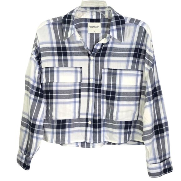 Abercrombie Fitch Women's Multicolor Plaid Cropped Boxy Button Up Shirt‎ XS NWT - Picture 1 of 9